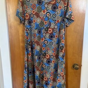 Circle Mandala Women's LuLaRoe Carly Swing Dress XL Blue, orange, brown, black
